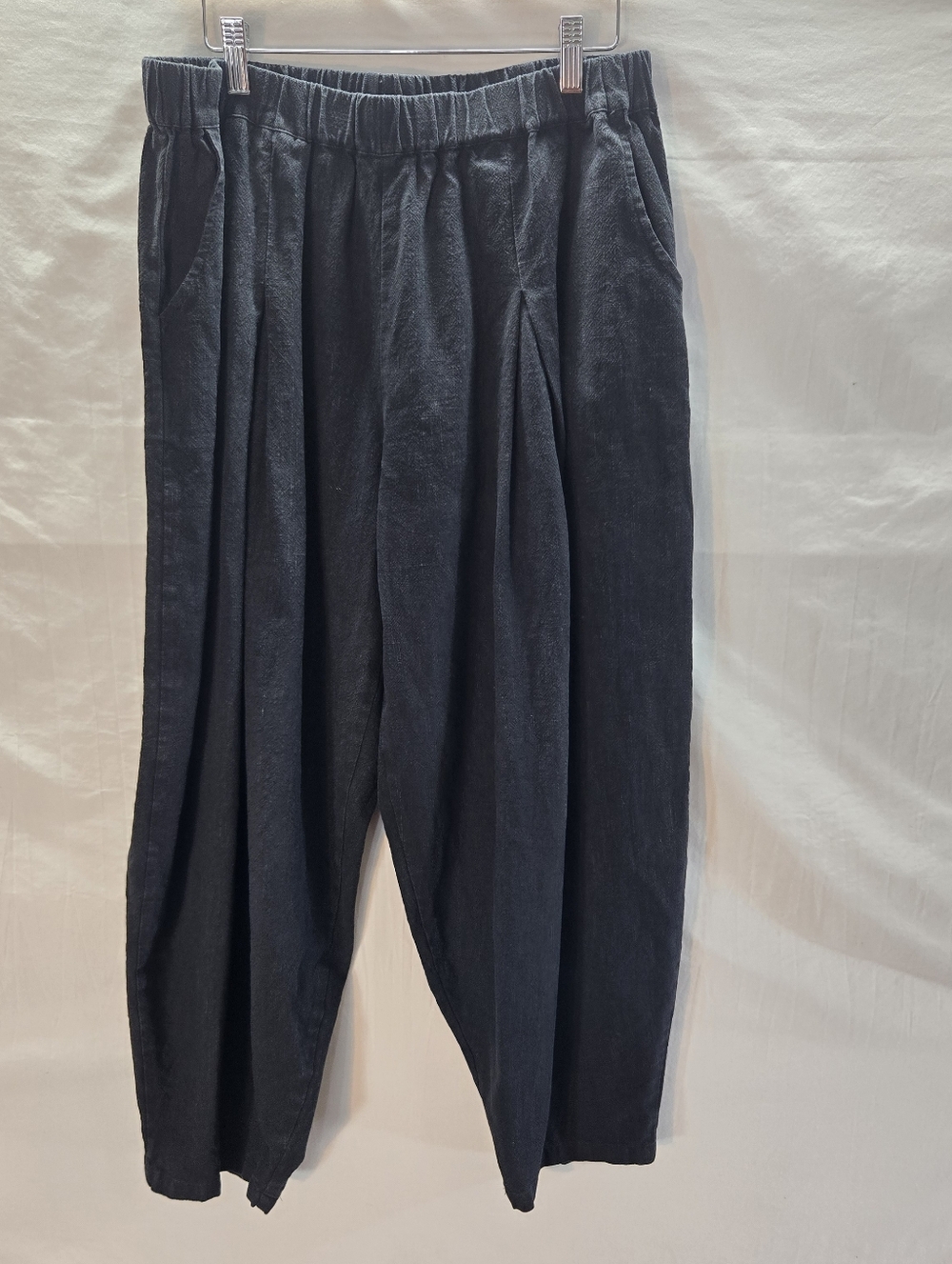 IXIMO Women's XL Black Pull-On Linen Cotton Barrel Pants Ankle Baggy Lagenlook